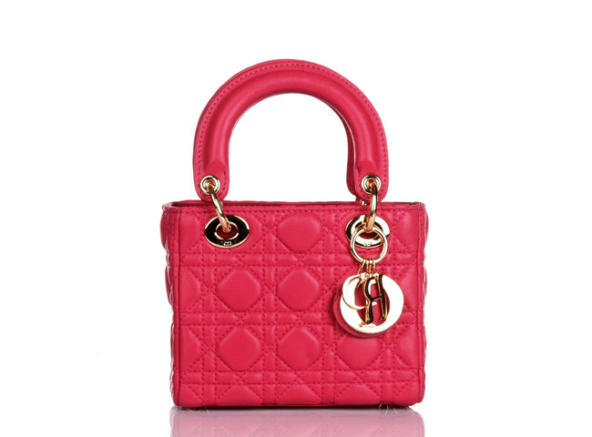 mini lady dior lambskin leather bag 6321 rosered with gold hardware